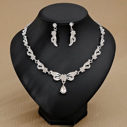 Rhinestone Pearl Earrings And Necklace Set Women