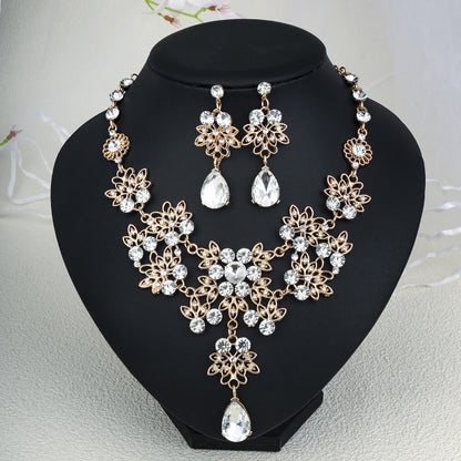 Rhinestone Pearl Earrings And Necklace Set Women