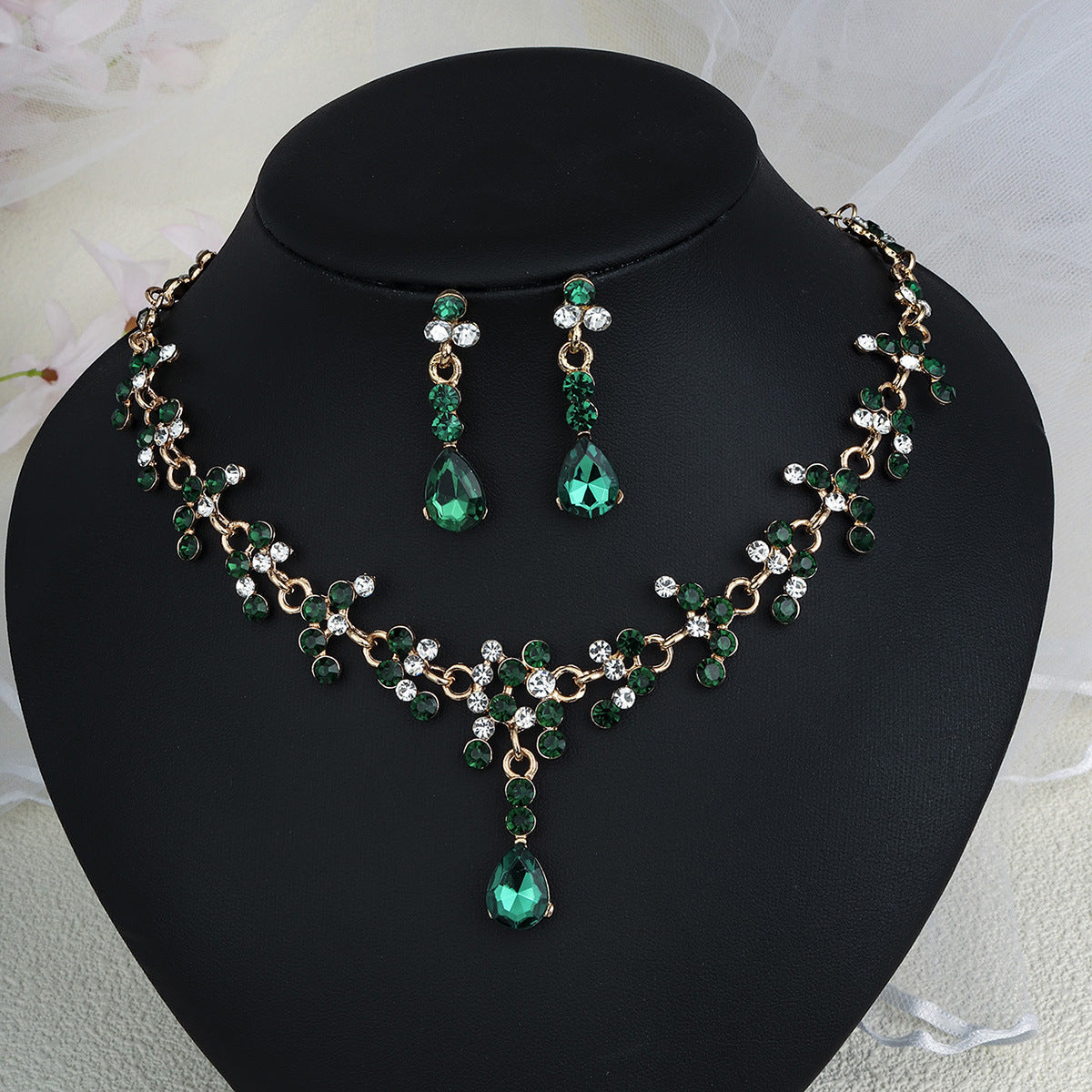 Rhinestone Pearl Earrings And Necklace Set Women