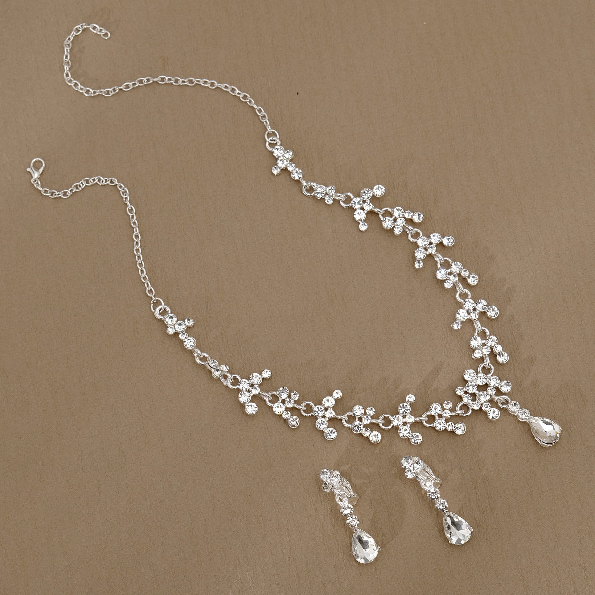 Rhinestone Pearl Earrings And Necklace Set Women