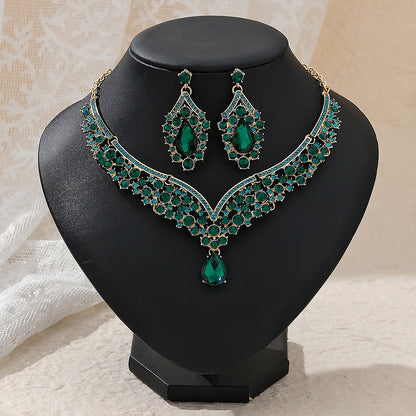 Rhinestone Pearl Earrings And Necklace Set Women