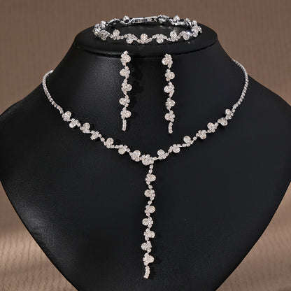 Rhinestone Pearl Earrings And Necklace Set Women
