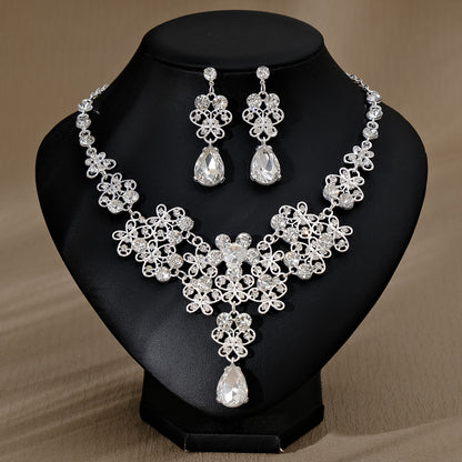Rhinestone Pearl Earrings And Necklace Set Women