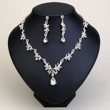 Rhinestone Pearl Earrings And Necklace Set Women